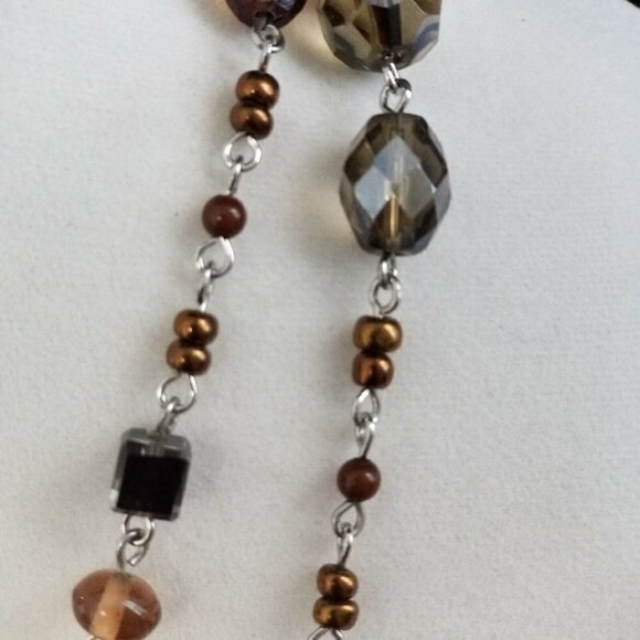 Premier Designs 42" Beaded Necklace Neutrals Silver Tone Signed Long Versatile - Picture 5 of 8